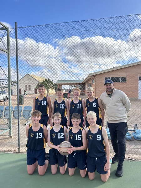 Boys Basketball - Josh, Lucas, Lachie, Riley, Aaron Ackland (Coach), Hugo, Kieran, Eddie, Mitchell.